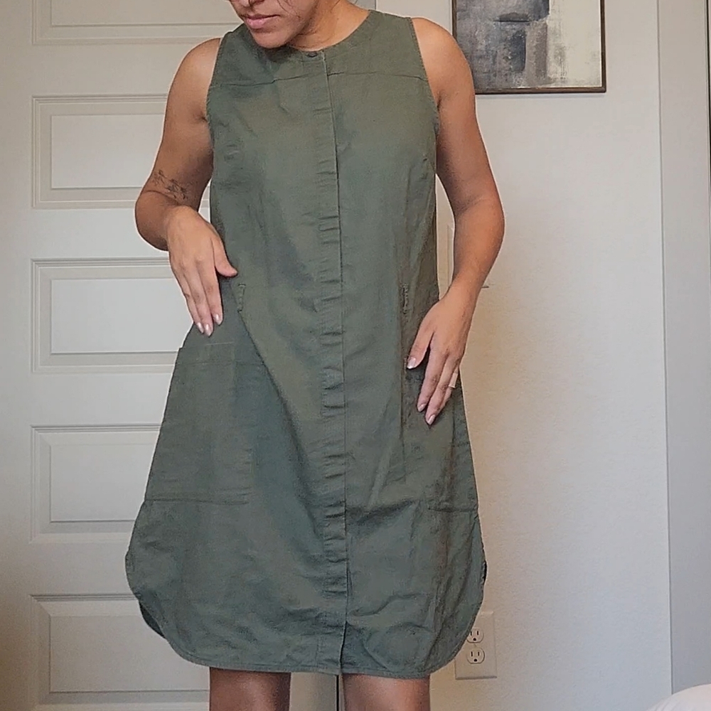 Olive Green Linen Cotton Dress